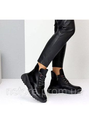 Жіночі шкіряні черевики демісезонні 1680 Чорні No Brand (365819119)