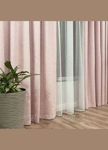 Комплект шторы 2 шт 300х250 см микровелюр Светло-розовый, тюль бамбук 550 см Тепло-белый No Brand (337357531)