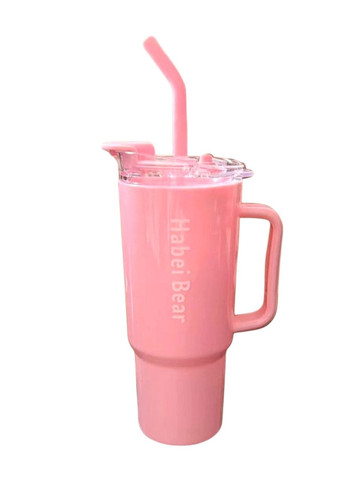 Большая кружка с ручкой и трубочкой + спортивная бутылка с трубочкой + бутылка с крышкой набор 3 в 1 розовый No Brand 3911 (314497220)