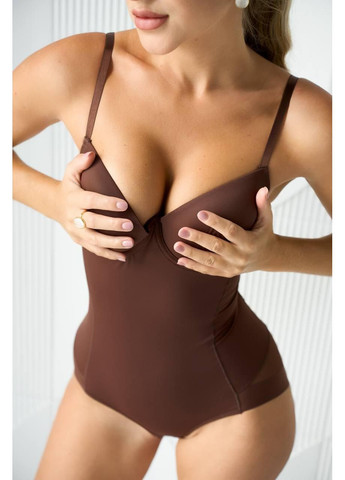 Коригуюче боді з утяжкою шоколадного кольору. Моделюючий боді для стрункої фігури з чашкою push up., Боди No Brand (365550096)