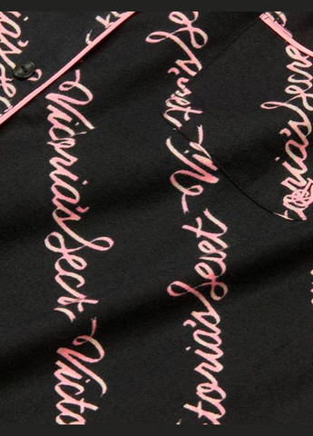 Чорна піжама фланель flannel long pajama set (сорочка+штани) рожеве лого Victoria's Secret