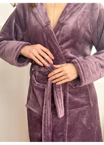 Жіночий теплий халат з поясом / Жіночий м’який халат лаванда довгий / Жіночий флісовий лавандовий халат для дому No Brand (370975724)