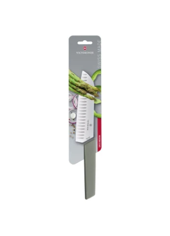 Кухонный нож, бытовой Swiss Modern Santoku (лезвие: 170мм), оливковый, блистер 6.9056.17K6B Victorinox (396846546)