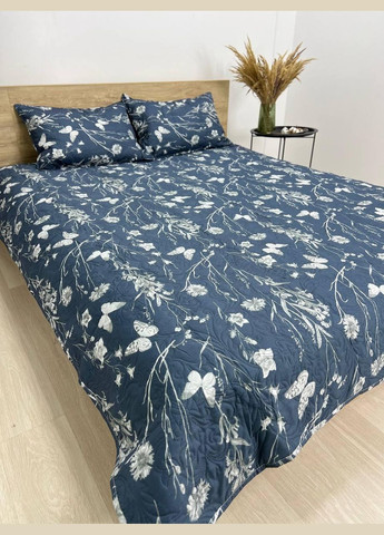 Літня ковдра покривала з 2 наволочками стьобана на ліжко 200х220 см двоспальні Синій К5100-3 (К5100-3) No Brand (306633843)