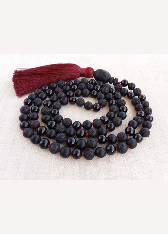 Чётки из натурального камня Черный агат Лава Оникс 108 бусин с узлами No Brand (336950754)