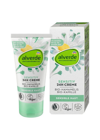 Alverde Зволожуючий крем 24 години для чутливої шкіри з гамамелісом та ромашкою 50 мл — Крем, Німеччина (368669767)
