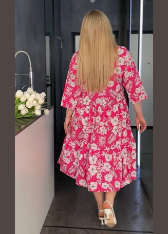 Розовое женское платье из софта цвет малина р.52/56 453272 New Trend