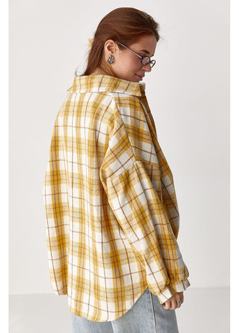 Желтая повседневный, кэжуал рубашка в клетку No Brand с длинным рукавом