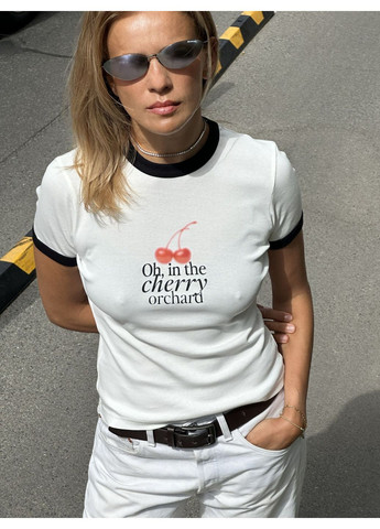 Молочная футболка slim fit "Oh, in the cherry orchard" JUL - (350881044)
