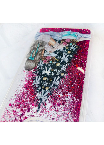 Чохол з плаваючими блискітками на Xiaomi Redmi Note 11 Pro Рожевий Дівчина біля ялинки (принт 139) CASE CONTROL (362968209)