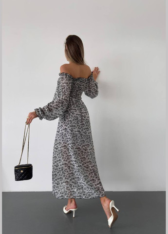 Белое воздушное нежное белое с черным платье с лёгким креплением шифона с подкладкой No Brand