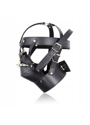 Шолом-маска з блискавкою та замком для БДСМ-ігор чорна штучна шкіра We Love (363188335)