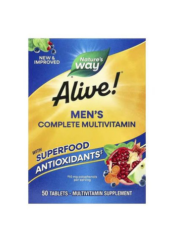 Alive!, комплекс мультивітамінів для чоловіків, підтримка енергії, 50 таблеток Nature's Way (361858854)