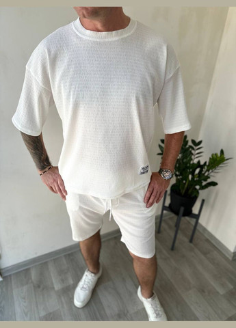 Белый летний костюм стильный весна/лето натуральная дышащая ткань трикотаж жатка No Brand