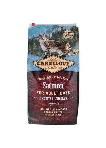 Сухий корм Cat Sensitive & Long Hair для котів з чутливим травленням, лосось, 6 кг Carnilove (362582972)