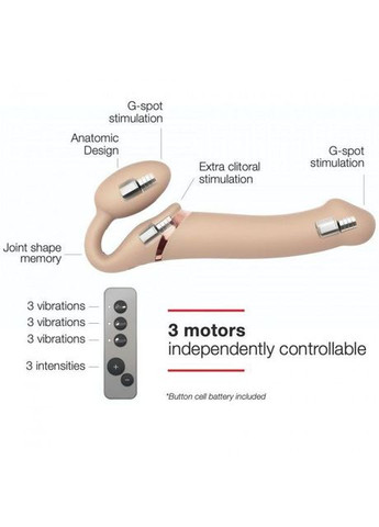 Безремінний страпон з вібрацією Strap-On-Me Vibrating Flesh L, діаметр 4,2 см, пульт ДК, регульований No Brand (366879169)