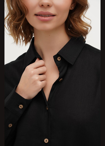 Чорна класична вільна жіноча блуза-сорочка з льону з комірцем та ґудзиками регіна., р., код 9442/52/101 ГАЛЕРЕЯ ЛЬОНУ