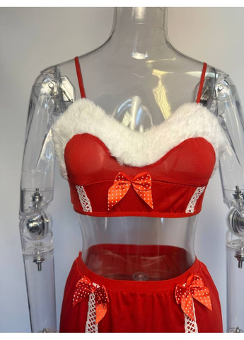 Жіночий спокусливий костюм міс Клаус для рольових ігор декорований хутром з рукавичками No Brand костюм міс Клаус червоний (367833689)