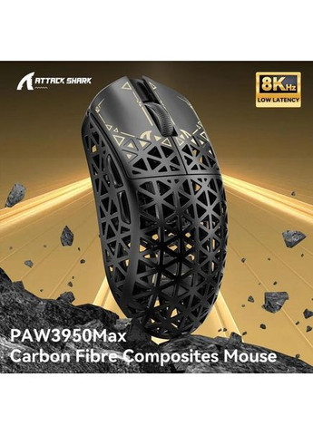 Игровая мышь R5 беспроводная, 26000 DPI, PixArt 3395, 6 кнопок, RGB-подсветка, ультралегкий корпус 55 г, для PC, черная ATTACK SHARK (360713922)