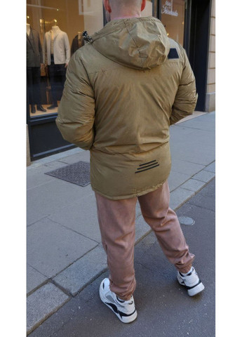 Горчичная зимняя куртка мужская зимняя плащевка, холофайбер, не промокает, с капюшоном Україна