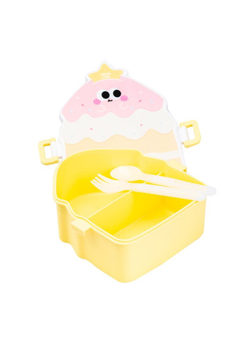 Дитячий ланч бокс на дві секції 950 мл пластиковий з вилкою та ложкою "Тістечко" Жовтий HP12271Y TS Kitchen (317210624)