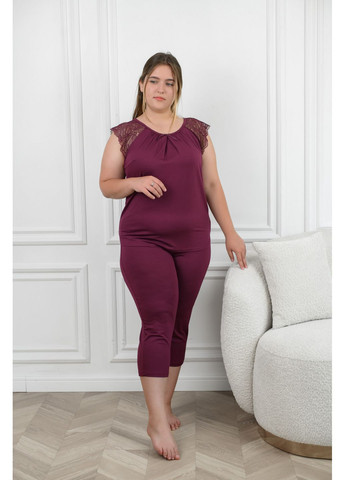 Бордовая женская пижама больших размеров с бриджами N.EL.