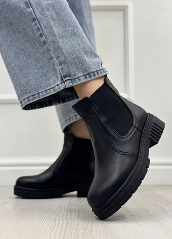 Осенние челси черные кожаные женские. демисезонные челси Vasha para без декора