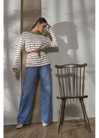 Бежевий джемпер у смужку 2472 бежево-білий Triko Bakh