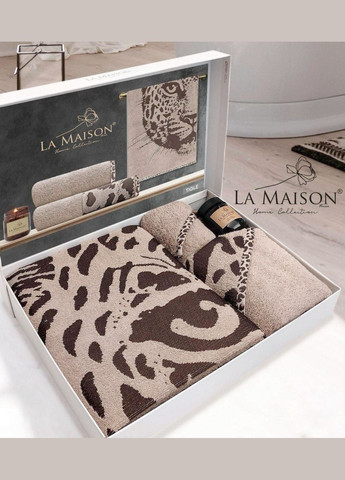 Подарунковий набір рушників La, 3 шт. з свічкою Tigle Kahve Maison коричневий