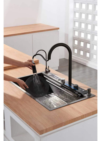 Кухонний змішувач чорний з водопадом/висувною лійкою нержавіючий OB-38 Nett (369475020)