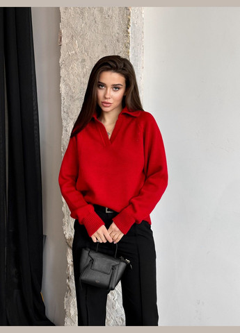 Красный демисезонный свитер пуловер Larionoff