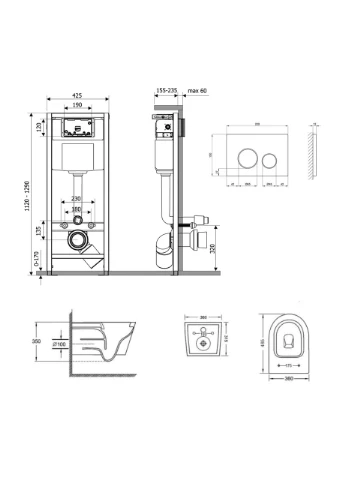 Готове рішення для ванної кімнати: підвісний унітаз Jay Ultra Quiet 485x360x320 + комплект інсталяції Nest 4 в 1 (кругла Qtap (397091232)