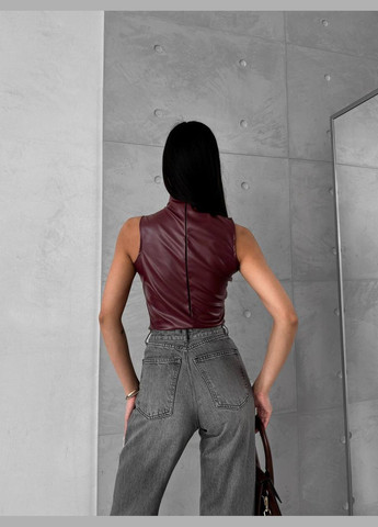 Жіночий чорний бордовий шкіряний молодіжний топ, топік, еко-шкіра бургунді No Brand (318480607)