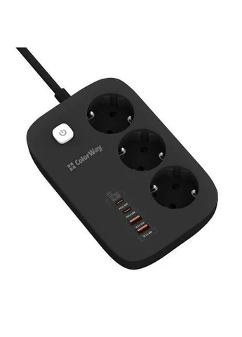 Сетевой фильтр GaN3 Pro, 3 розетки, 2 м, Black, 2xUSB (60 Вт, QC3.0), 2xType-C (65 Вт, PD3.0), провод из меди (до 3250 Вт), 16A Colorway (395354830)