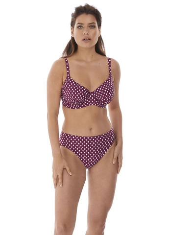 Бордовый демисезонный купальник раздельный 6720-6725 с косточками и полной чашкой для надежной поддержки большой груди. раздельный Fantasie Santa Monica