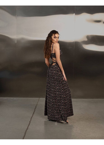 Чорна повсякденний легка сукня на бретелях з квітковим принтом і розрізом Україна