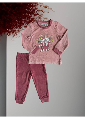 Розовая зимняя пижама махровая кофта + брюки L&D