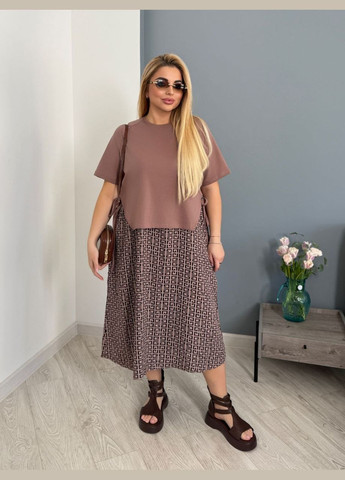 Бежева повсякденний сукня вільного крою в стилі бохо сукня-комбінація Україна з абстрактним візерунком