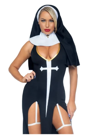 Костюм черниці Leg Avenue, М, Sultry Sinner 3 предмети, чорний з білим No Brand (303907323)
