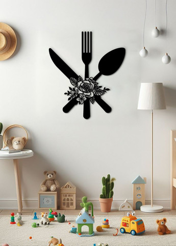 Сучасна картина на кухню, дерев'яний декор для дому "Столові прибори", оригінальний подарунок 60х70 см Woodyard (291882421)