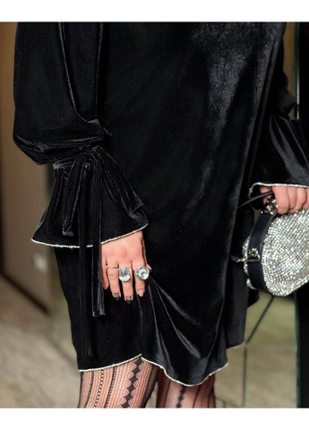 Черное праздничный, коктейльное, вечернее женское бархатное платье с камешками Avanti однотонное