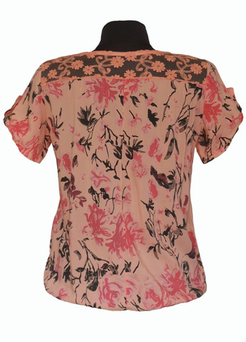 Персиковая летняя блузка женская летняя вискозная с коротким рукавом и кружевом персиковый No Brand