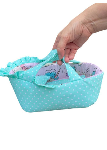 Колиска для ляльки до 22 см м'ятна с рожевими одноріжками 403 No Brand колиска ліжечко переноска (347637759)