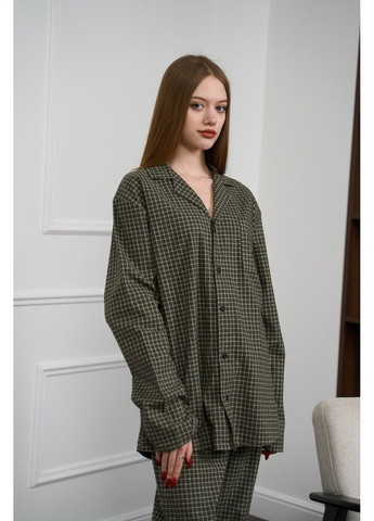 Оливкова піжама жіноча в клітинку фланель soft оливка сорочка + брюки Handy Wear