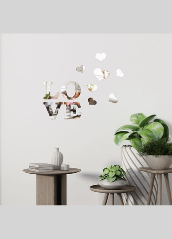 Дзеркальний декор акриловий самоклеючий Love срібло,11шт (D) SW-00002495 No Brand (328579140)