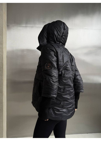 Чорна демісезонна жіноча куртка демісезонна чорна з капюшоном утеплена плащівка для осені та весни New Trend
