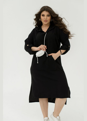 Чорна повсякденний сукня з льону сукня-худі No Brand однотонна