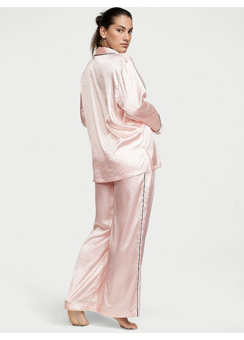 Комбинированная всесезон пижама dew drop satin long pajama set pink Victoria's Secret