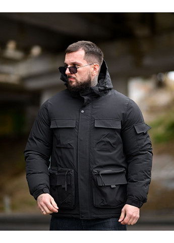 Чорна зимня чоловіча зимова куртка плащівка із силіконом чорна Freedom