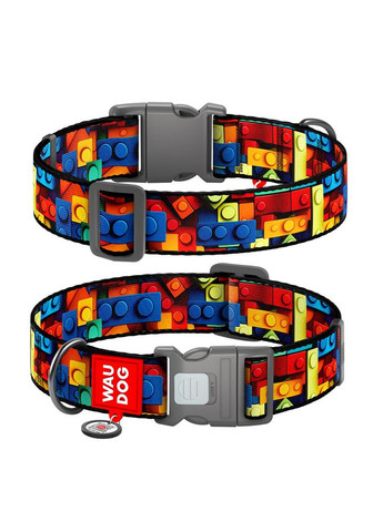 Нашийник для собак нейлоновий Nylon з QR паспортом, малюнок "Блоки", пластиковий фастекс,, Ш 35 мм, Дов 46-70 см WAUDOG (322002829)